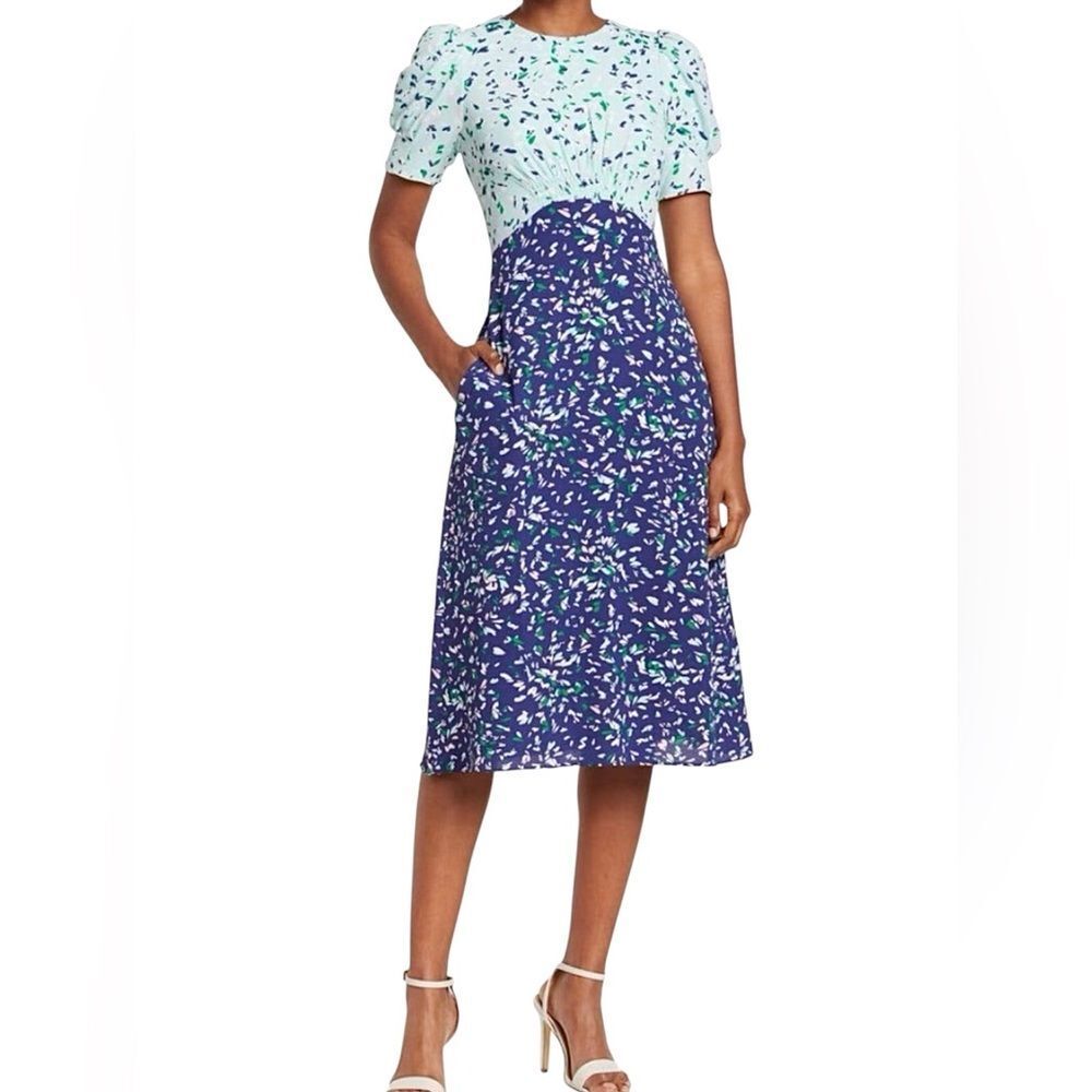 VINCE CAMUTO Dress Abstract Floral Print Pebble Crepe Midi Dress Size 2